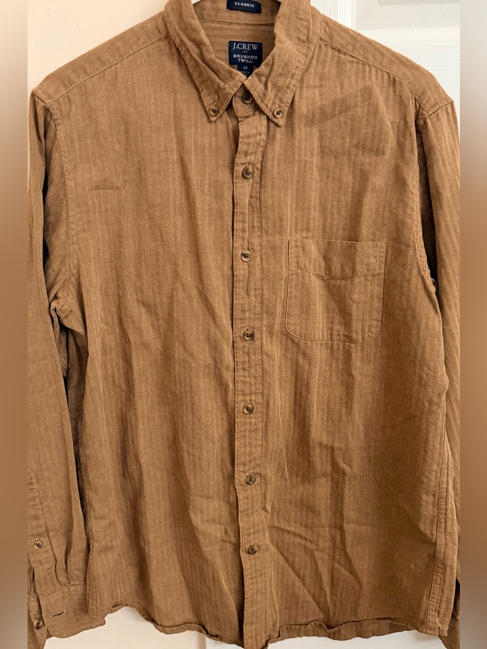 J Crew Brushed Twill Golden Brown 100% Cotton Men’s M Long Sleeve Button Down